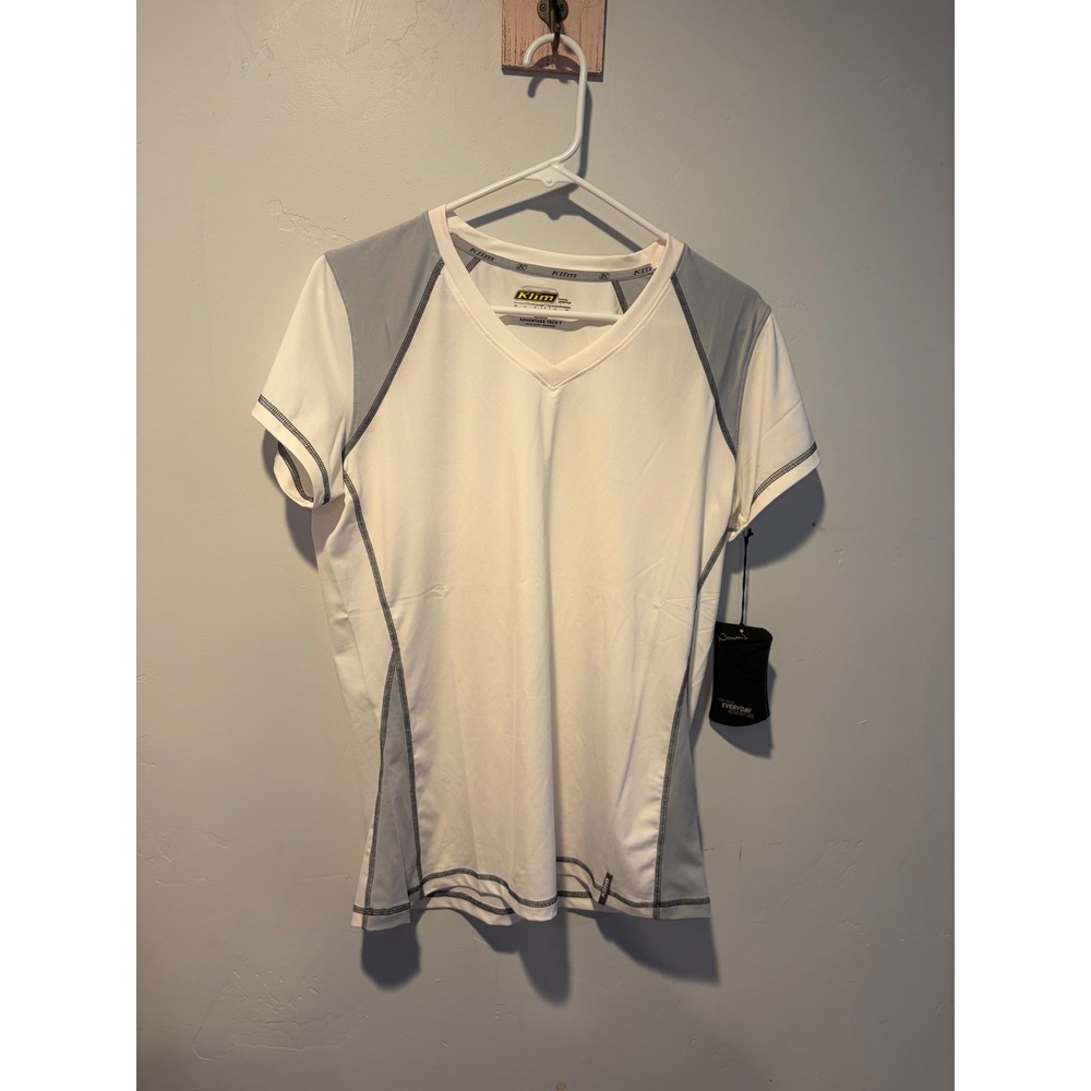 Klim Advantage Tech T Womens Large White Gray V-Neck Athletic Short Sleeve Shirt